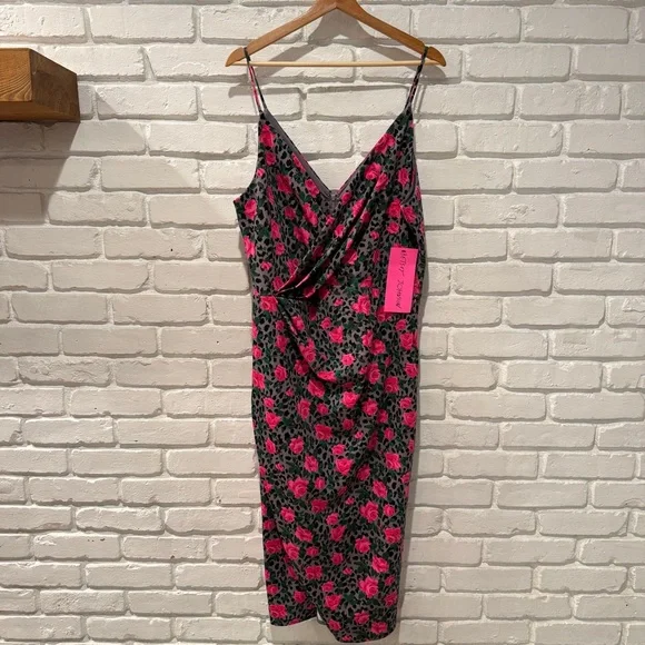 Floral Slip Dress Pink Rose Print Midi Bodycon Spaghetti Strap Y2K 90s Chic Date - Picture 6 of 12